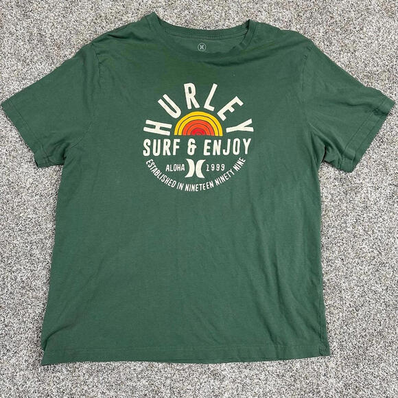 Hurley Mens T Shirt XL Green Olive Set of Two Beach Bundle‎ Crew Cotton Graphic - Picture 8 of 15